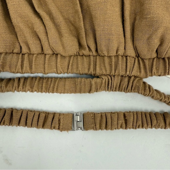 Jonathan Simkhai Clay Washed Linen Ruched Crop Top in Topaz Size S - Picture 8 of 10